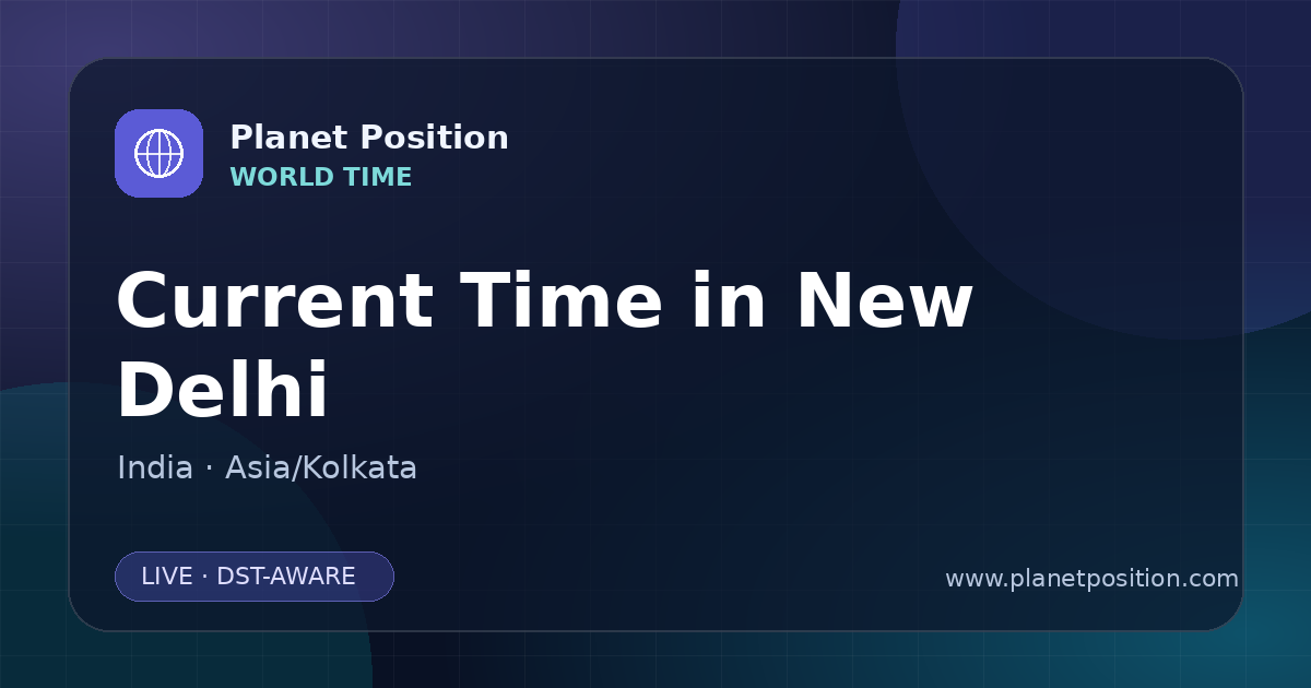 Social sharing image for Current Time in New Delhi, India | Time Now & Time Zone