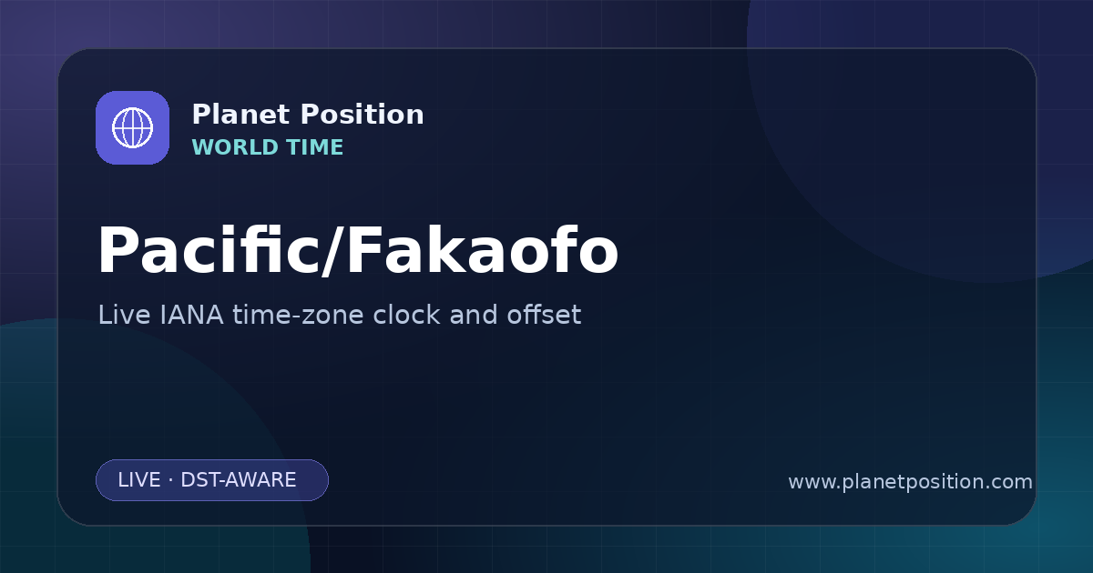 Social sharing image for Pacific/Fakaofo Time Now | UTC Offset & Time Zone