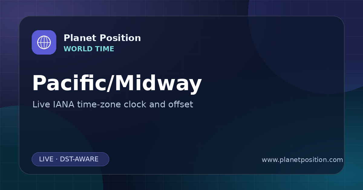 Social sharing image for Pacific/Midway Time Now | UTC Offset & Time Zone