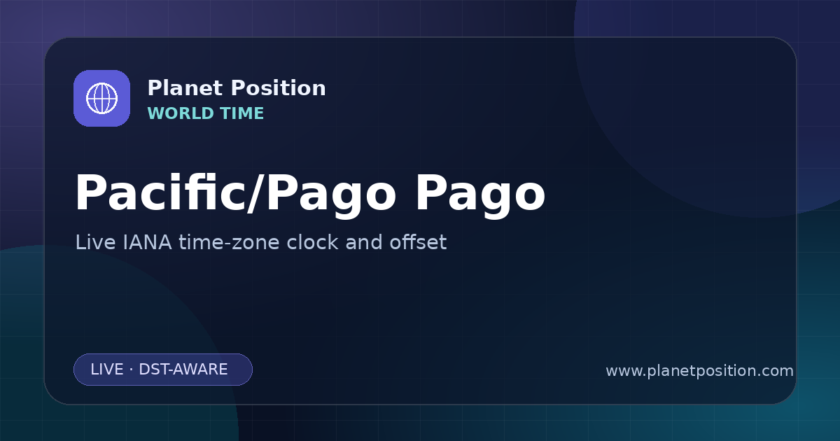 Social sharing image for Pacific/Pago Pago Time Now | UTC Offset & Time Zone