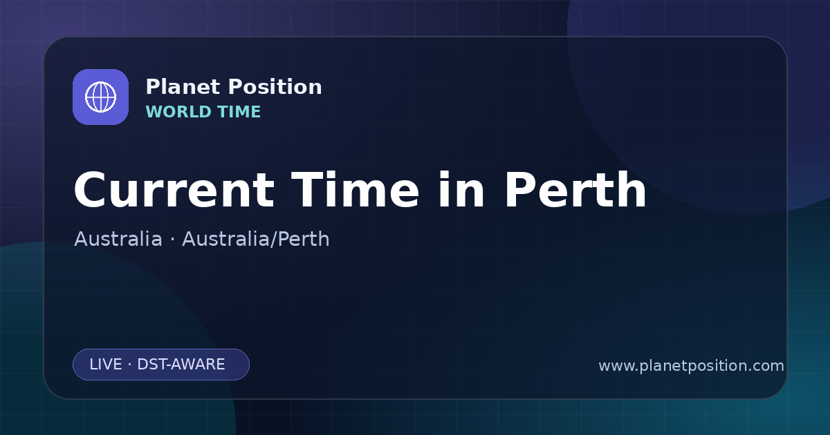 Social sharing image for Current Time in Perth, Australia | Time Now & Time Zone