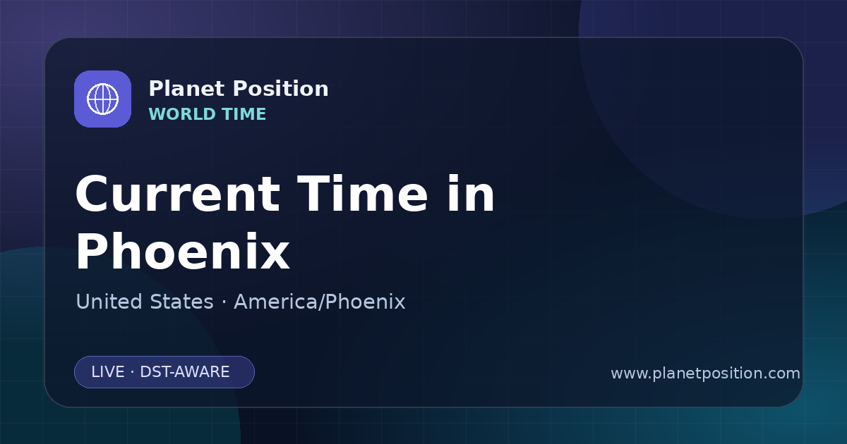 Social sharing image for Current Time in Phoenix, United States | Time Now & Time Zone