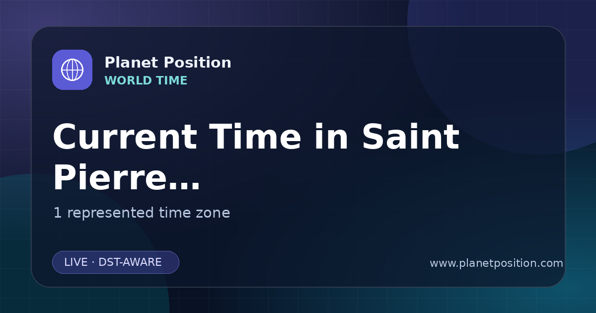 Social sharing image for Current Time in Saint Pierre and Miquelon | Time Zones & Local Times