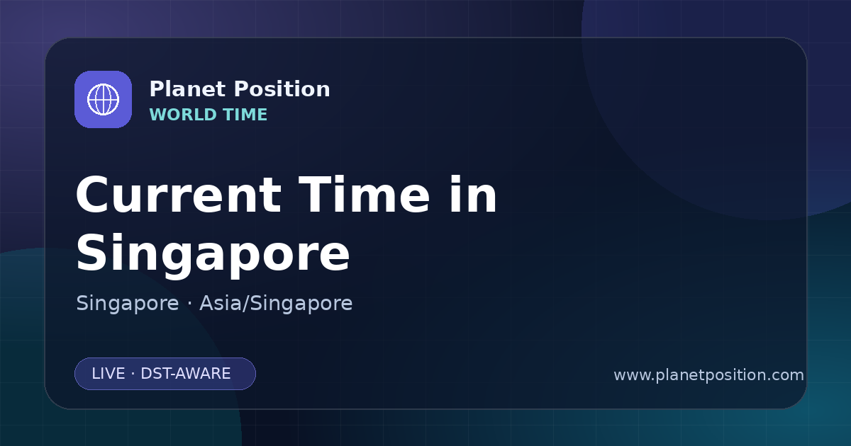 Social sharing image for Current Time in Singapore, Singapore | Time Now & Time Zone