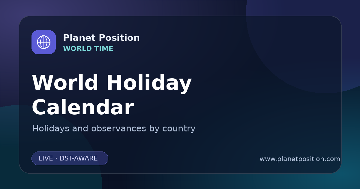 Social sharing image for World Holiday Calendar | Holidays & Observances by Country